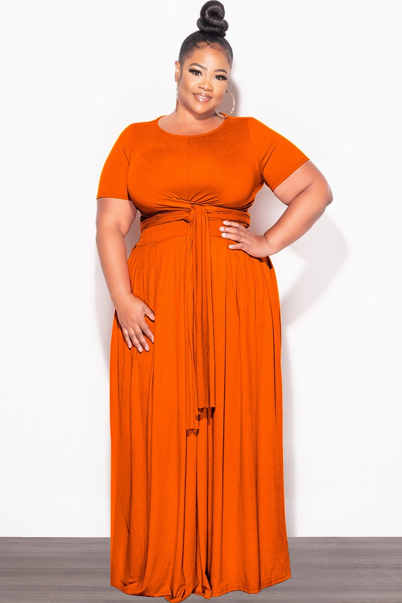 Durable Design Final Sale Size 2pc Tie Top Maxi Skirt Set in Rust