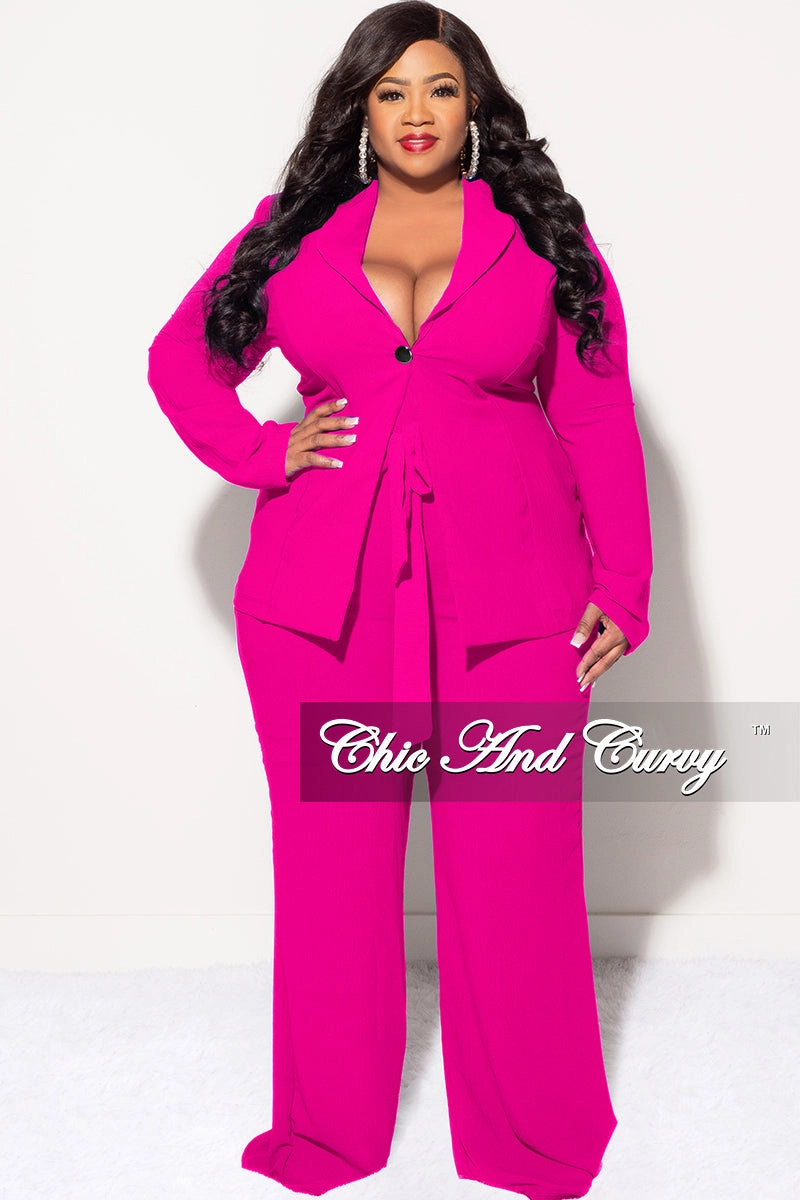 Quick Drying Casual Office Final Sale Plus Size Blazer 2pc Set in Fuchsia