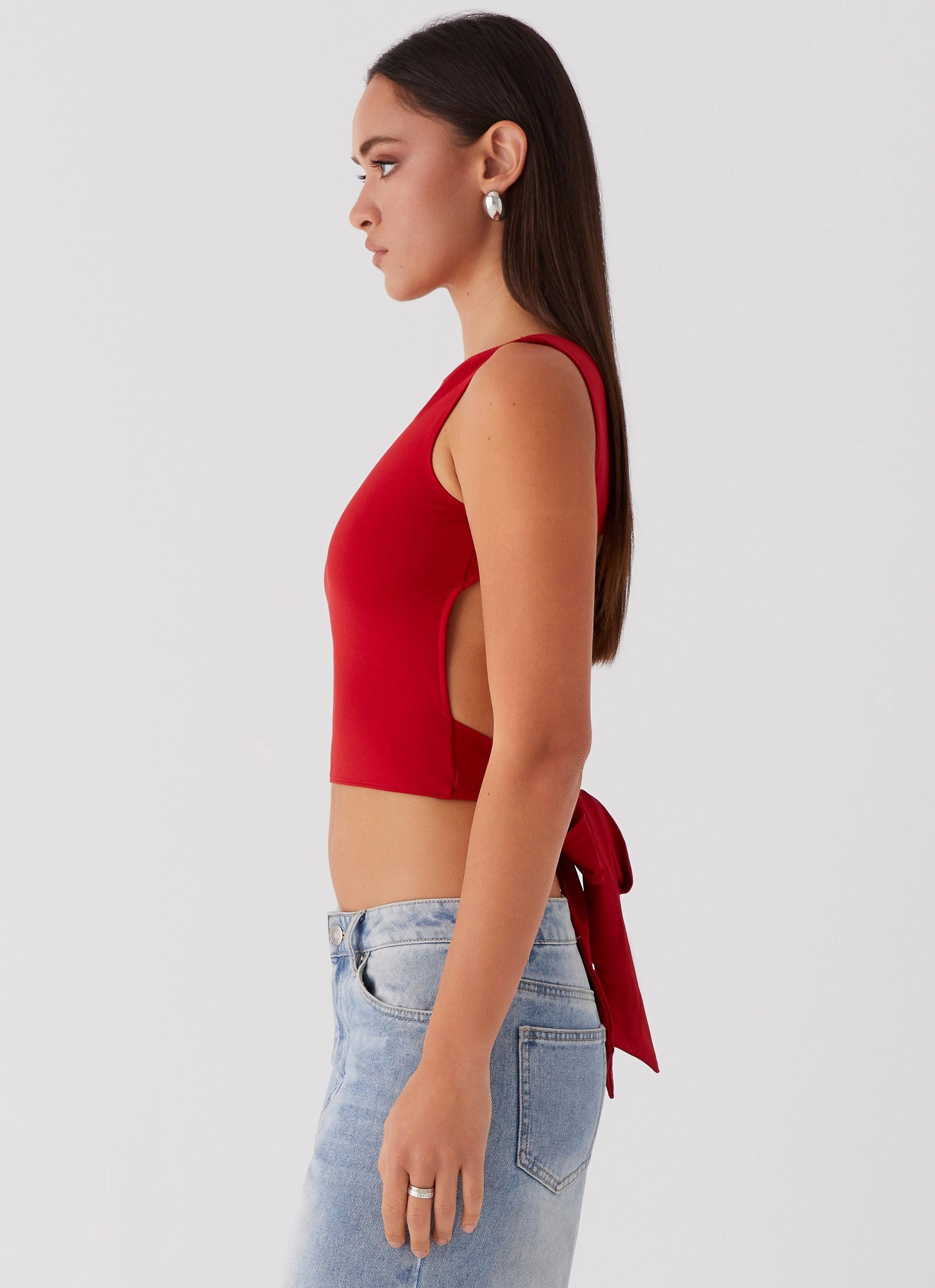 RibbedTrims Unstructured Silhouette Saskie Tie Top - Ruby Red