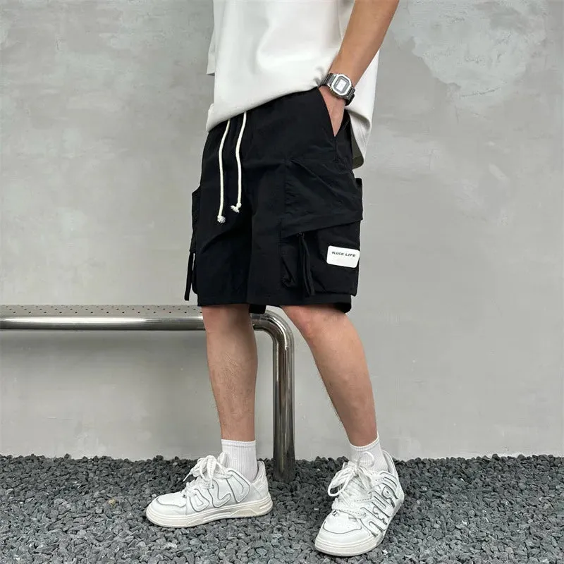 Hnzxzm Summer Men's Multi Pocket Cargo Shorts Streetwear Solid Color Simple Loose Shorts Casual Sports Five Point Pants Quick Drying