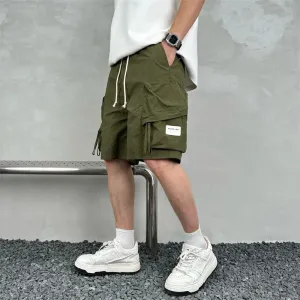 Hnzxzm Summer Men's Multi Pocket Cargo Shorts Streetwear Solid Color Simple Loose Shorts Casual Sports Five Point Pants Quick Drying