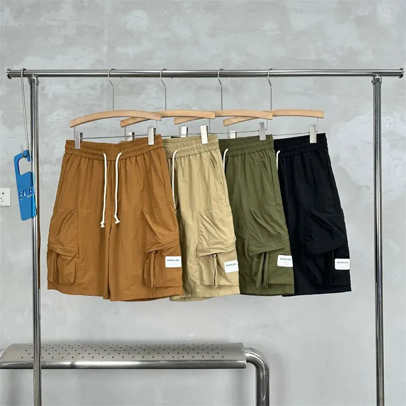 Hnzxzm Summer Men's Multi Pocket Cargo Shorts Streetwear Solid Color Simple Loose Shorts Casual Sports Five Point Pants Quick Drying