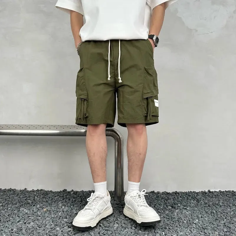 Hnzxzm Summer Men's Multi Pocket Cargo Shorts Streetwear Solid Color Simple Loose Shorts Casual Sports Five Point Pants Quick Drying