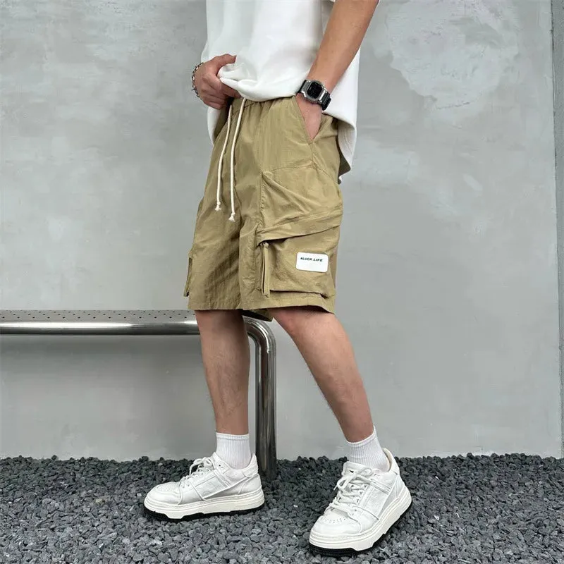 Hnzxzm Summer Men's Multi Pocket Cargo Shorts Streetwear Solid Color Simple Loose Shorts Casual Sports Five Point Pants Quick Drying