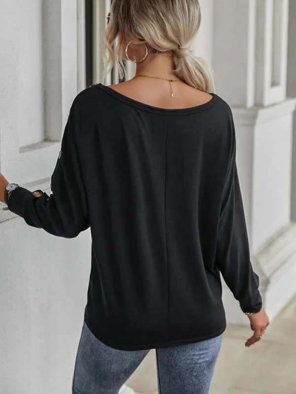 Holland New Simple And Comfortable Button Long Sleeve T-Shirt