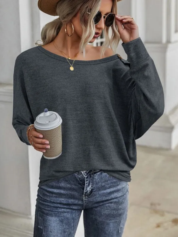 Holland New Simple And Comfortable Button Long Sleeve T-Shirt