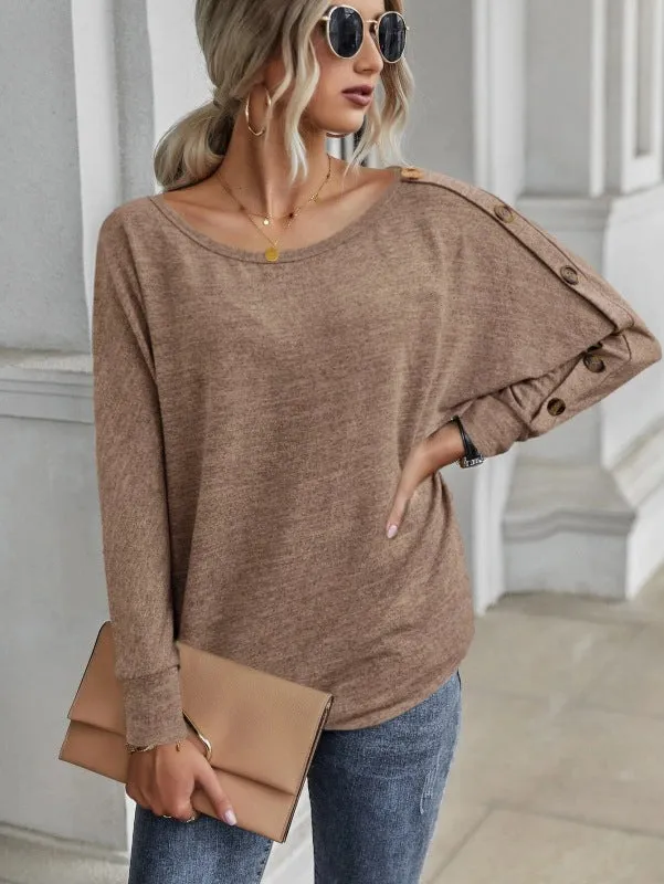 Holland New Simple And Comfortable Button Long Sleeve T-Shirt
