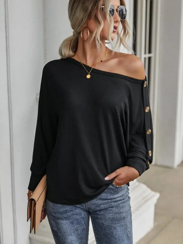Holland New Simple And Comfortable Button Long Sleeve T-Shirt