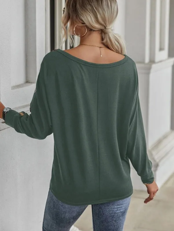 Holland New Simple And Comfortable Button Long Sleeve T-Shirt