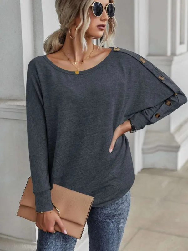 Holland New Simple And Comfortable Button Long Sleeve T-Shirt