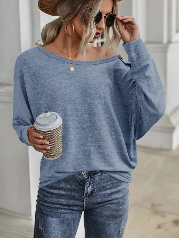 Holland New Simple And Comfortable Button Long Sleeve T-Shirt