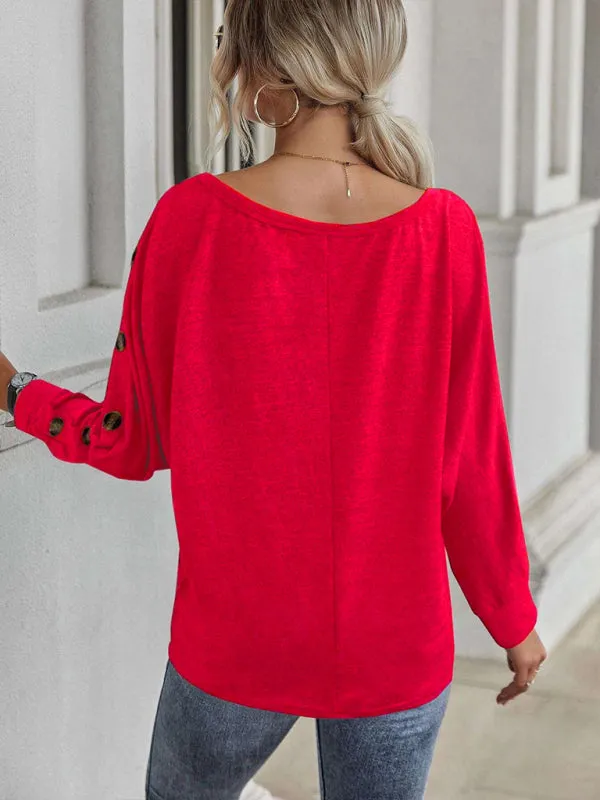 Holland New Simple And Comfortable Button Long Sleeve T-Shirt