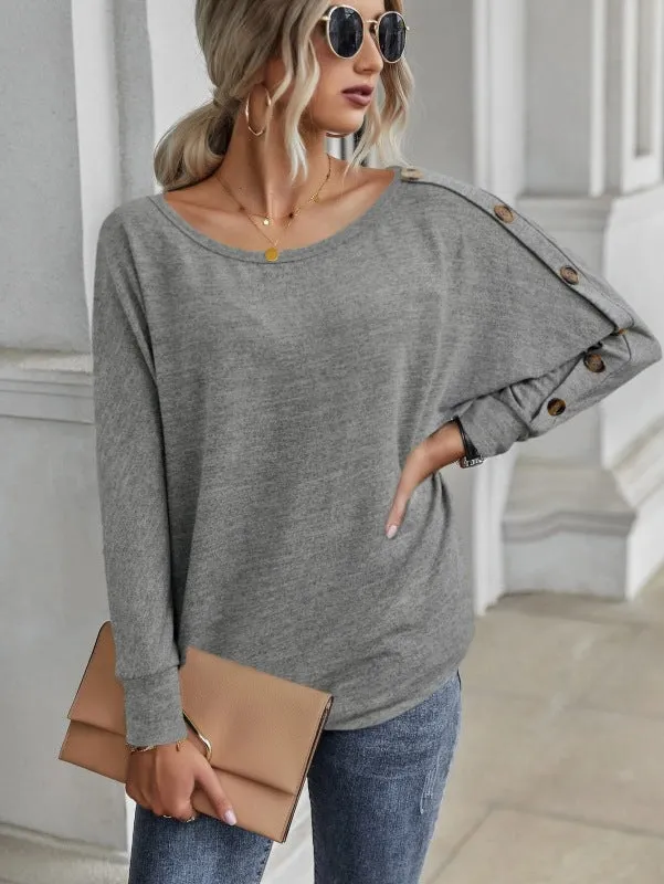 Holland New Simple And Comfortable Button Long Sleeve T-Shirt