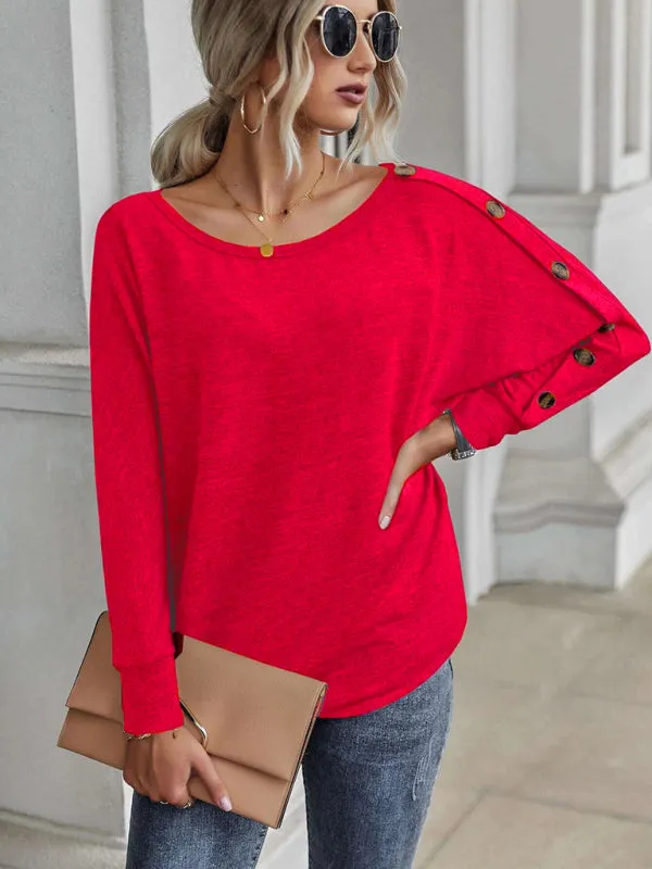 Holland New Simple And Comfortable Button Long Sleeve T-Shirt