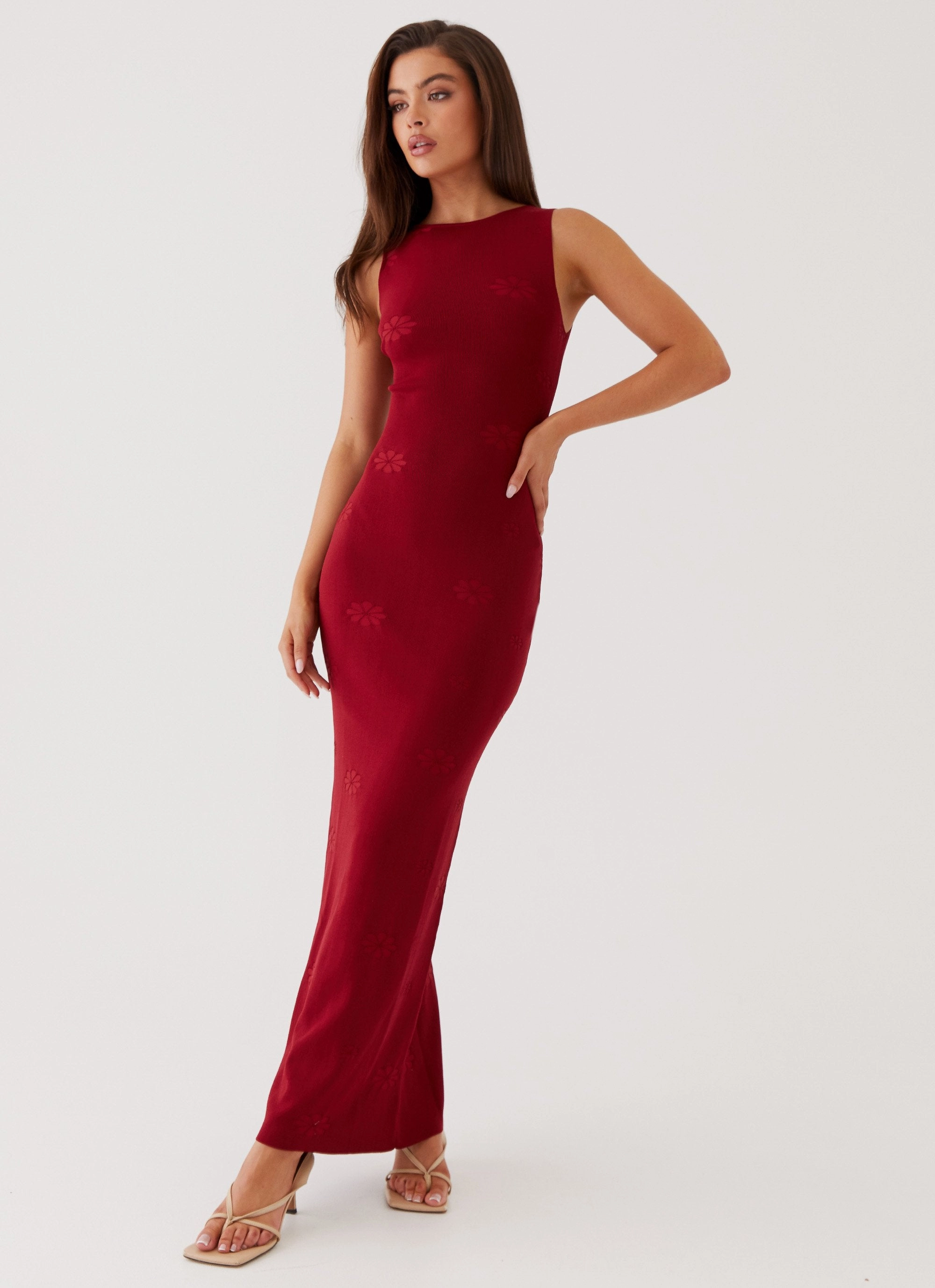 Dreamy Touch Calm Outfit Holly Knit Maxi Dress - Red