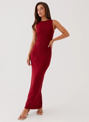 Dreamy Touch Calm Outfit Holly Knit Maxi Dress - Red