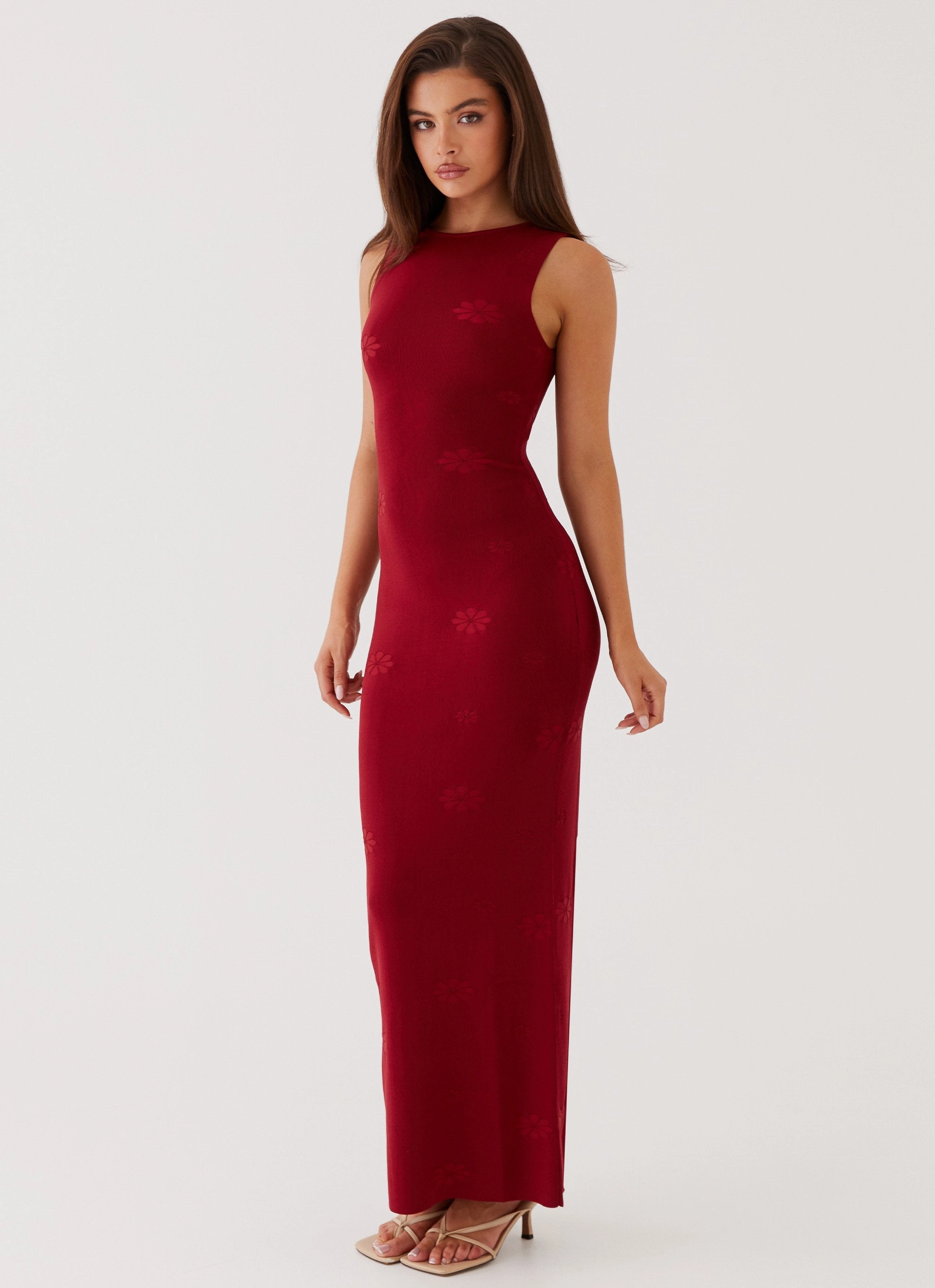 Adjustable-Straps Light and Comfortable Wear Holly Knit Maxi Dress - Red