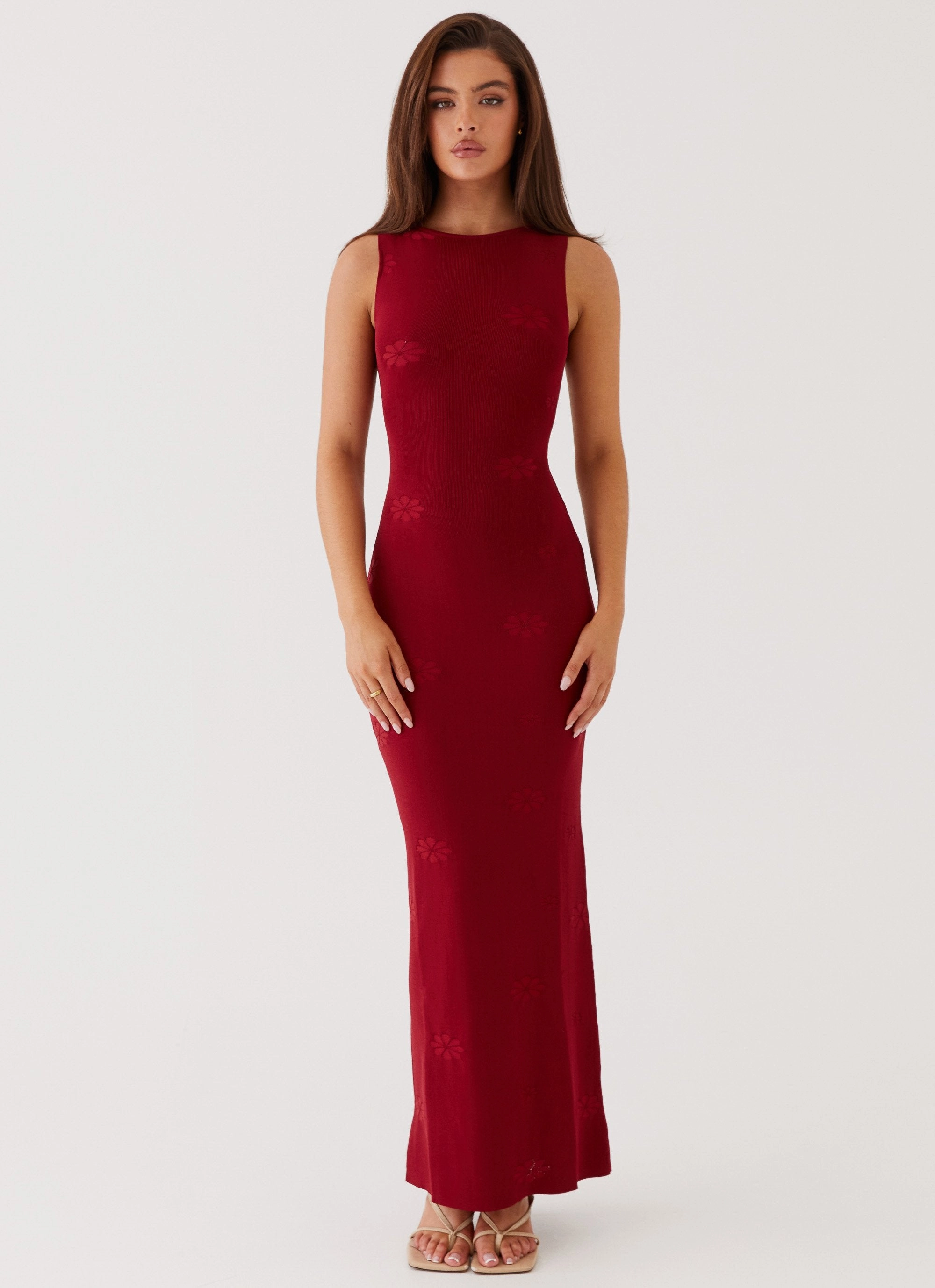 Holly Knit Maxi Dress - Red Sophisticated Fit Timeless Style