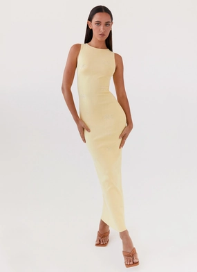Holly Knit Maxi Dress - Yellow Drawstring-Closure Cool Elegance