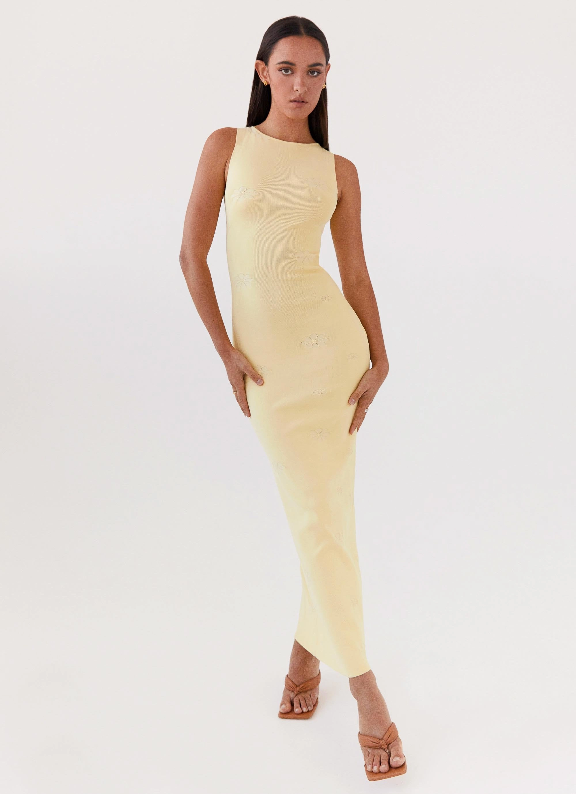 Holly Knit Maxi Dress - Yellow Drawstring-Closure Cool Elegance