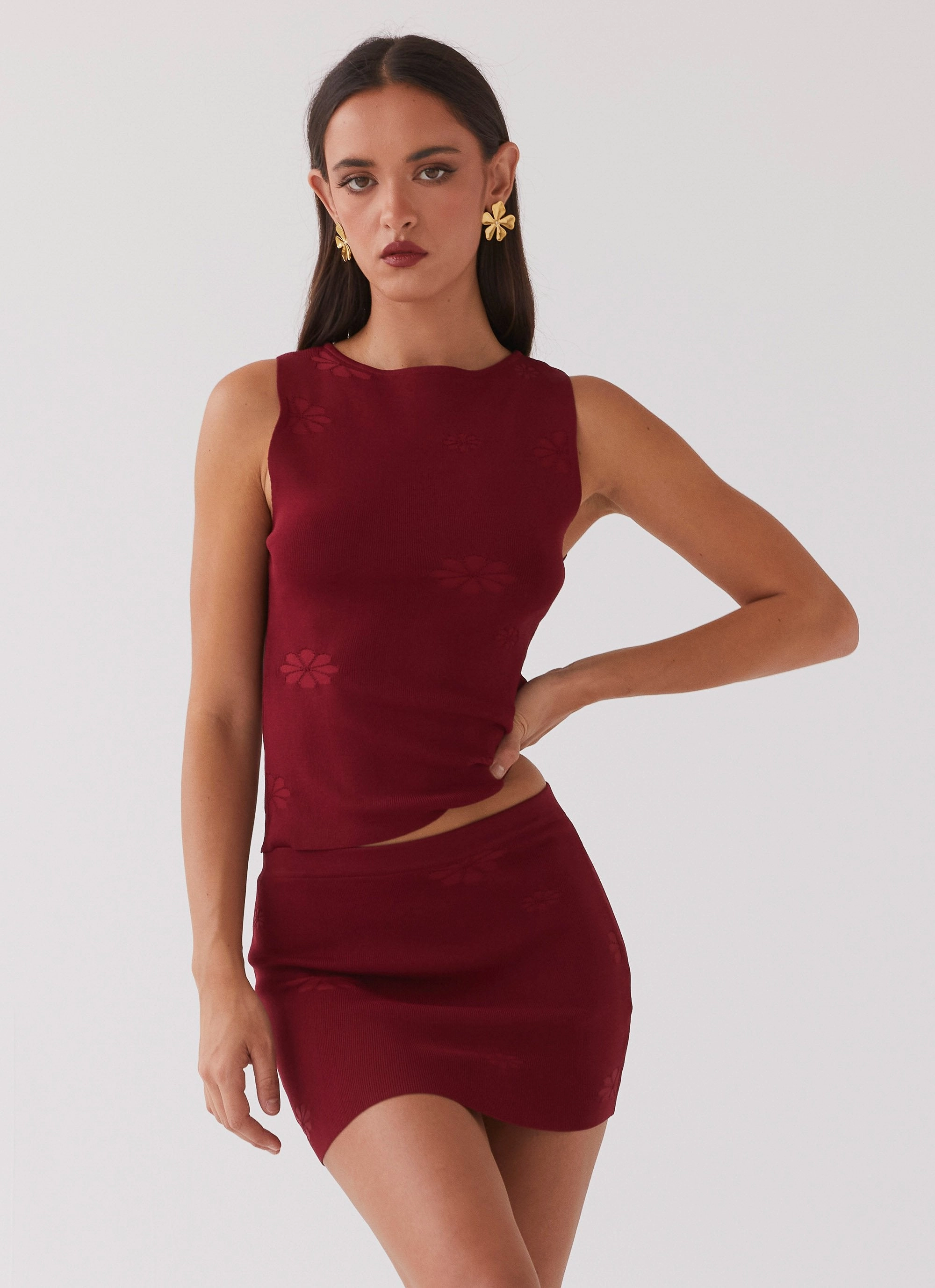Holly Knit Tank - Rouge Red Raw Edge Detail Cozy Knit