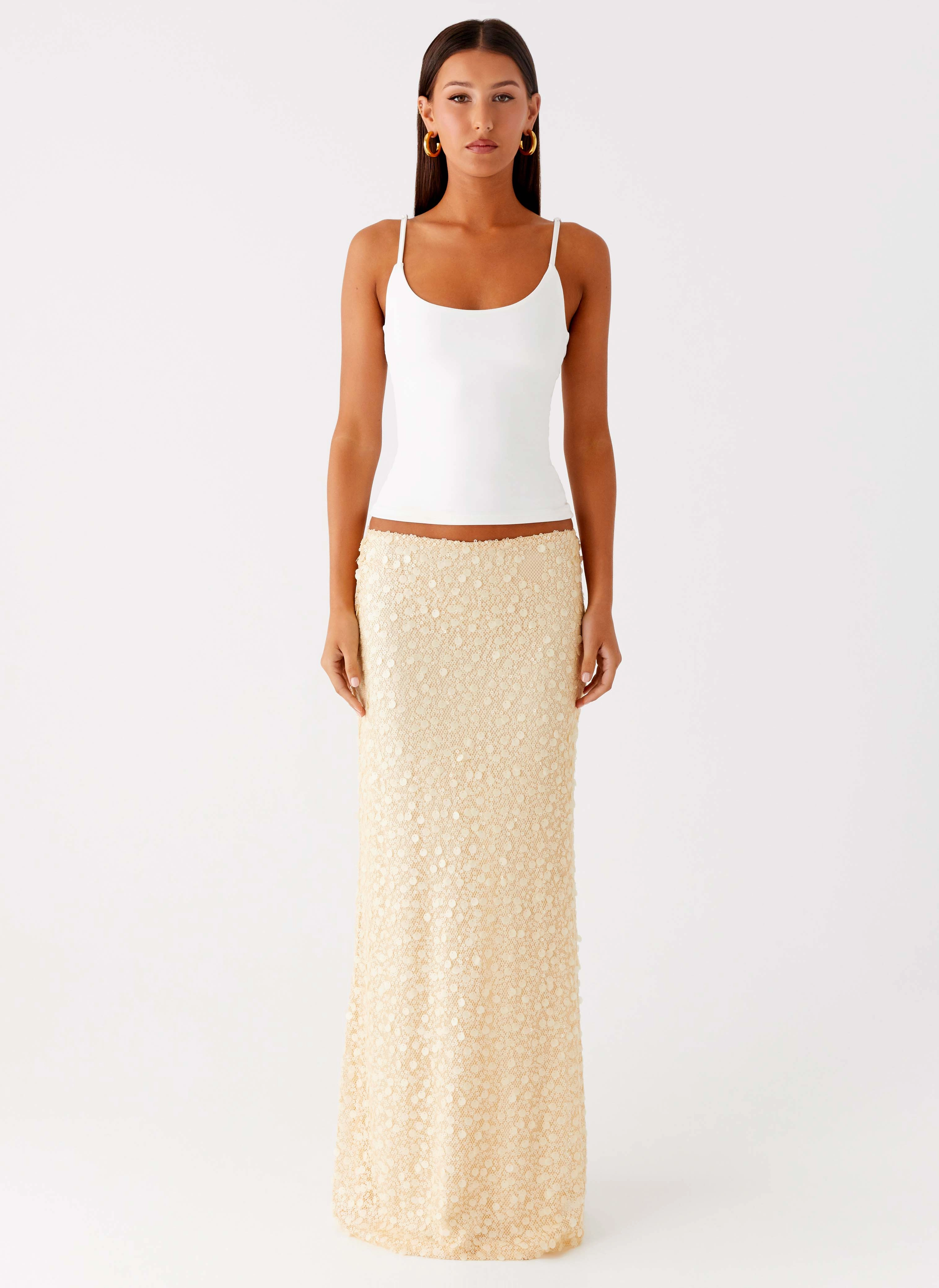 Movement Comfort Abrasion Resistant Fabric Honestly Sequin Maxi Skirt - Yellow
