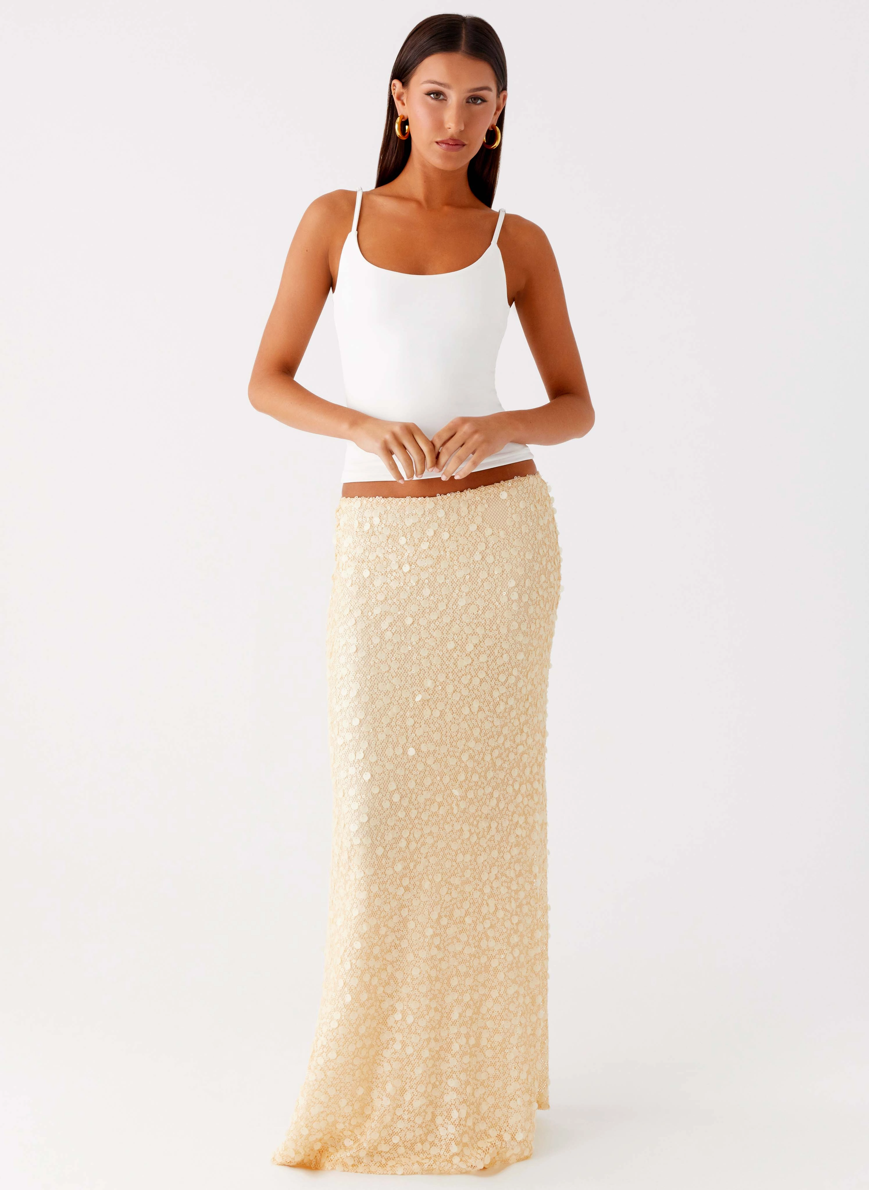 Core Basic Honestly Sequin Maxi Skirt - Yellow