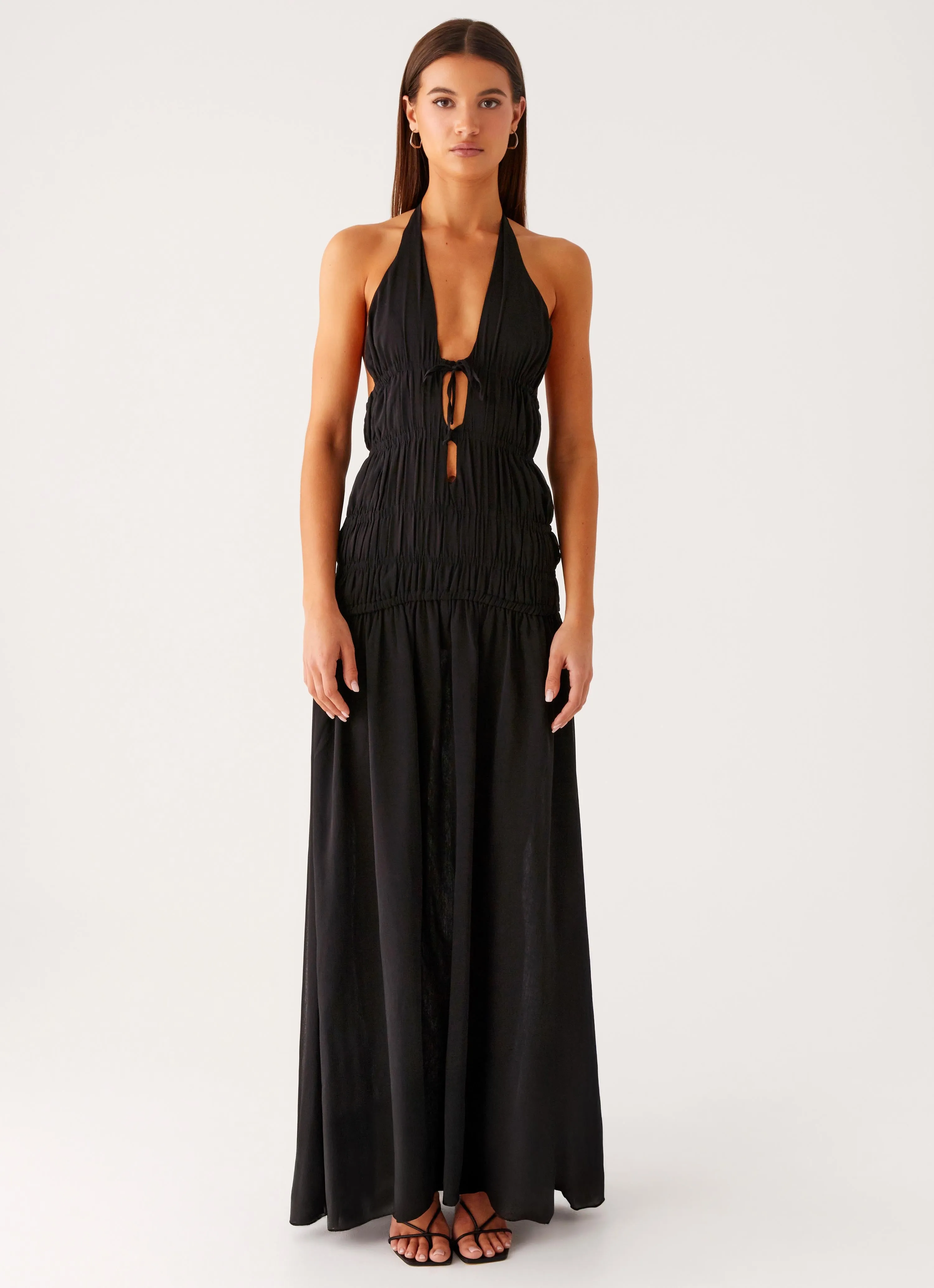 Dione Halter Maxi Dress - Black Basic Fashion