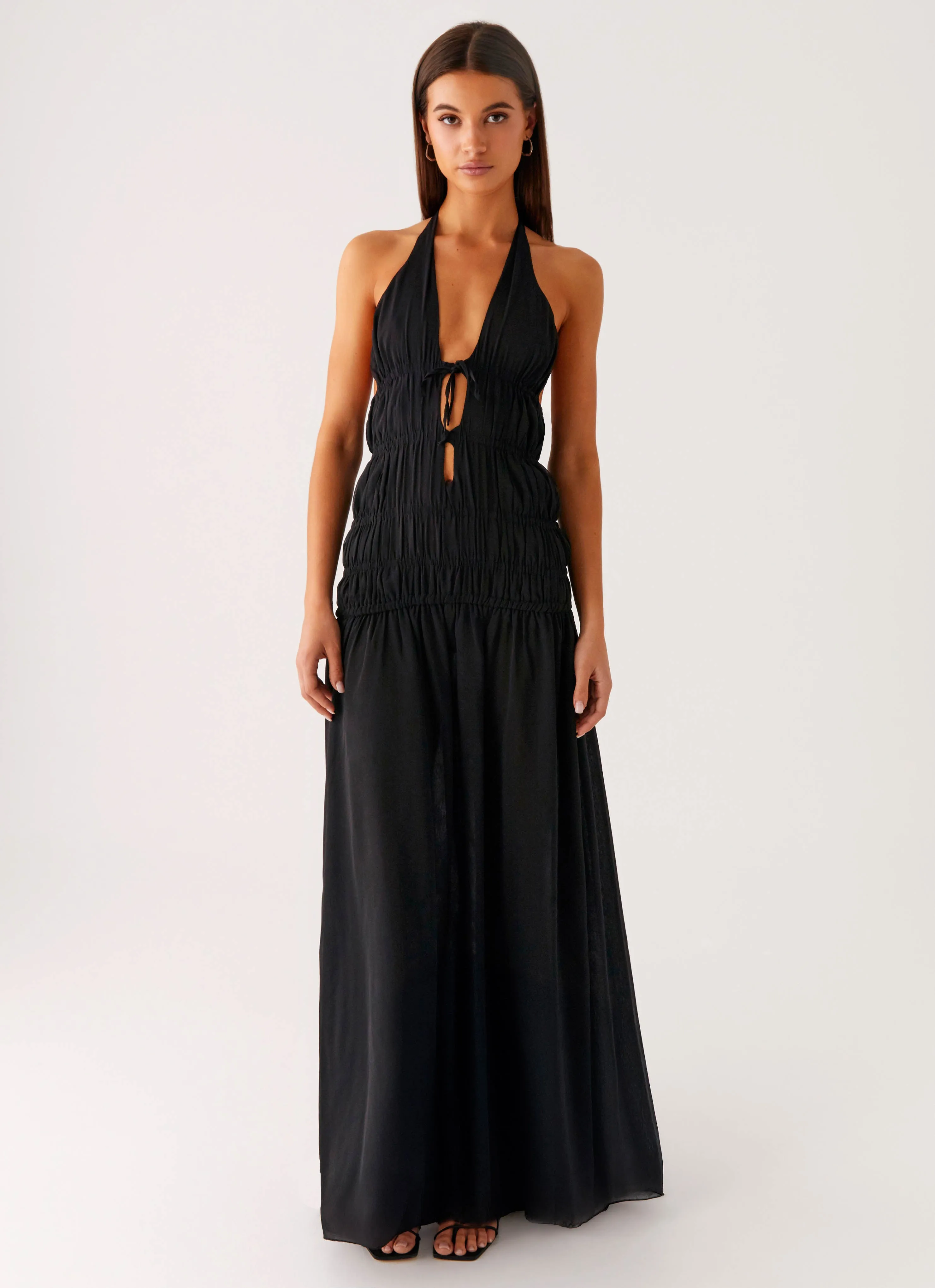 Retro Vibes Dual Tones Dione Halter Maxi Dress - Black