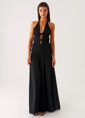 Retro Vibes Dual Tones Dione Halter Maxi Dress - Black