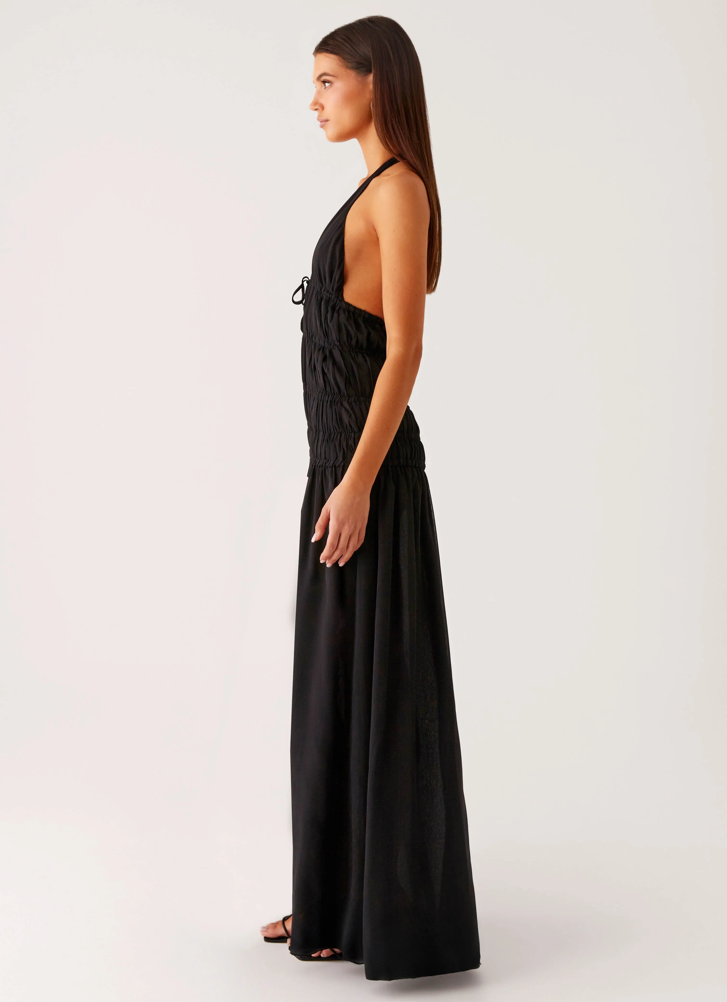 Dione Halter Maxi Dress - Black Silk Air Comfort Layer