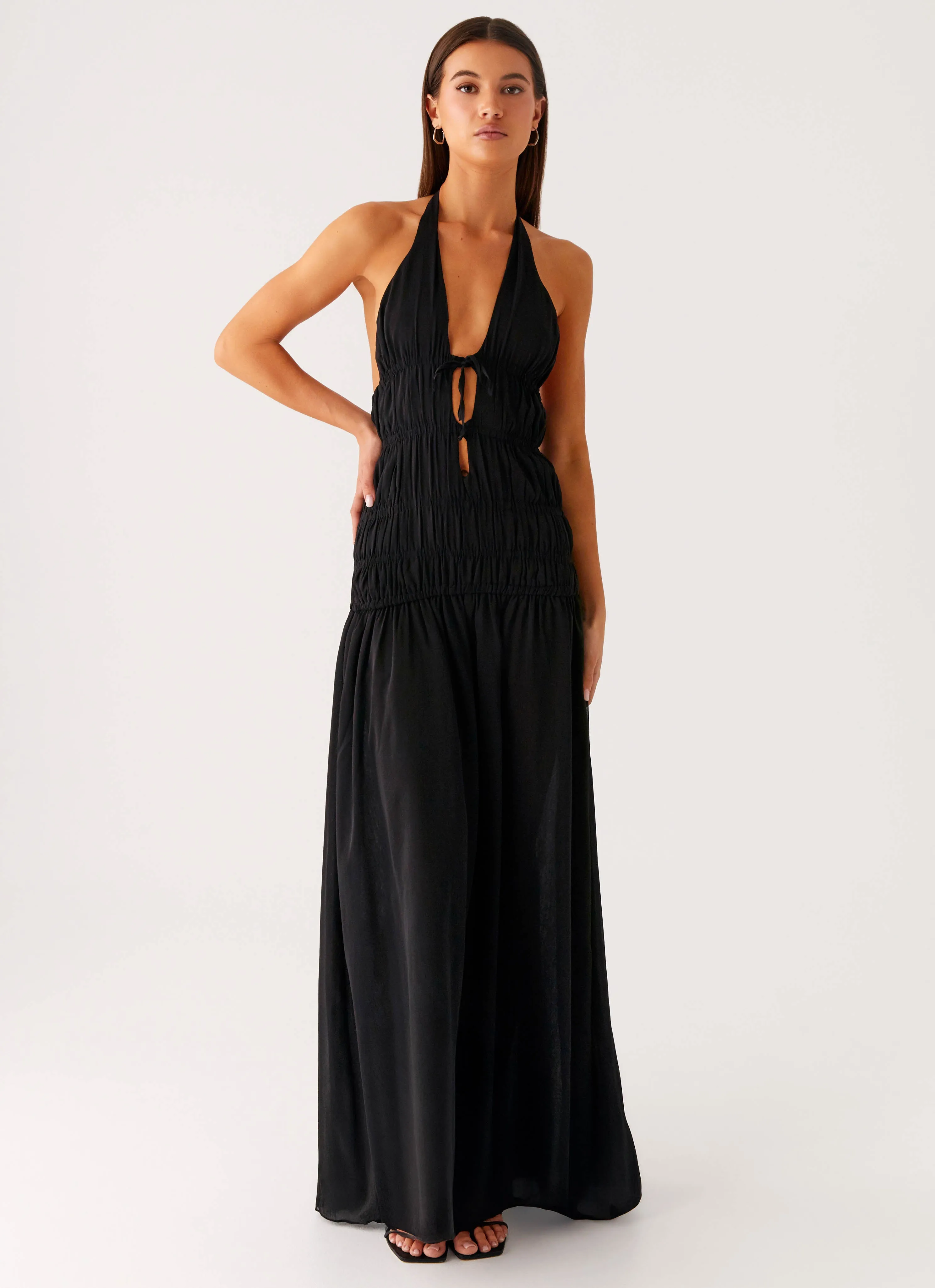 Fashionable Comfort Wear Dione Halter Maxi Dress - Black