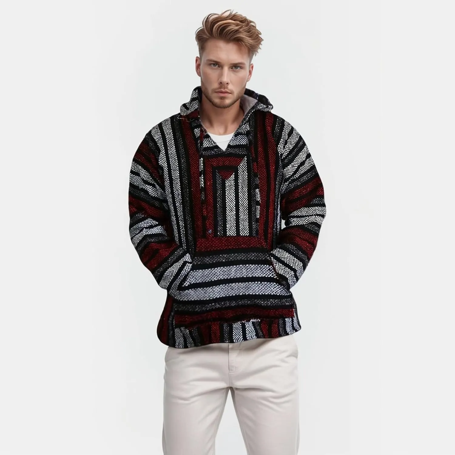 Hoodie Sweatshirt Pullover Jerga Surf Poncho Drug Rug Striped Woven Baja Jacket Coat Hoodie