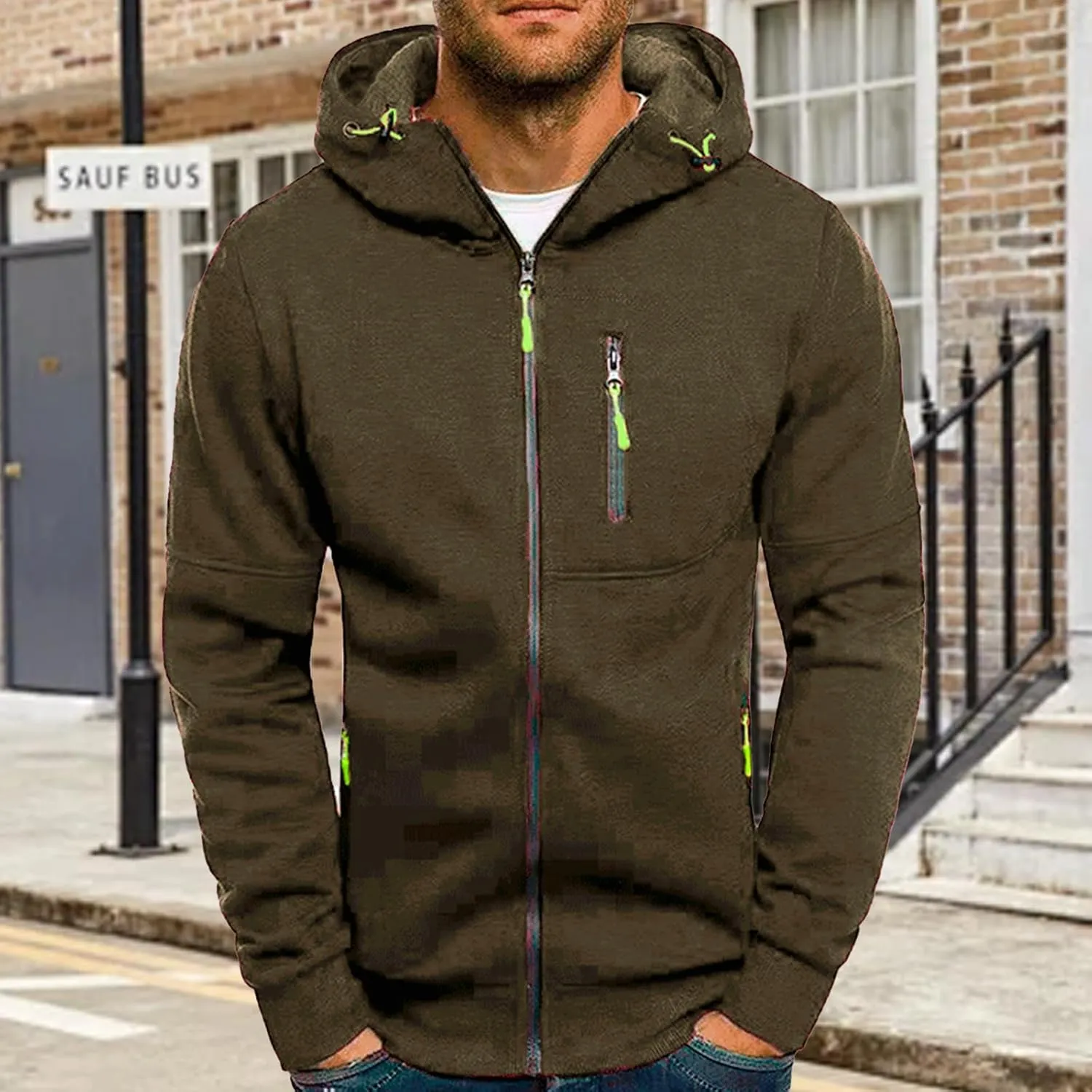 Hoodies for Men Full Zip Cardigan Sweatshirts Zip Up Long Sleeve Sweatshirt Casual Sports Coat with Zipper Pockets