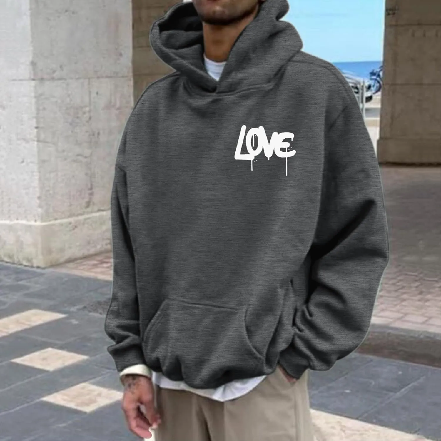 Hoodies For Men With Designs Breathable Casual Hooded Sweatshirt Pullover Tops Mid-Weight Long Sleeve Letter Print Shirts