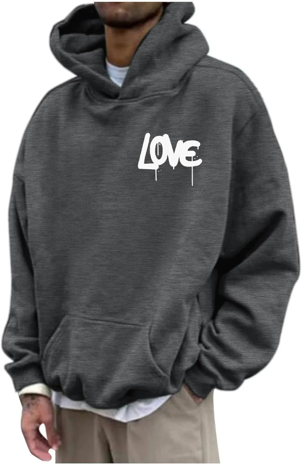 Hoodies For Men With Designs Breathable Casual Hooded Sweatshirt Pullover Tops Mid-Weight Long Sleeve Letter Print Shirts