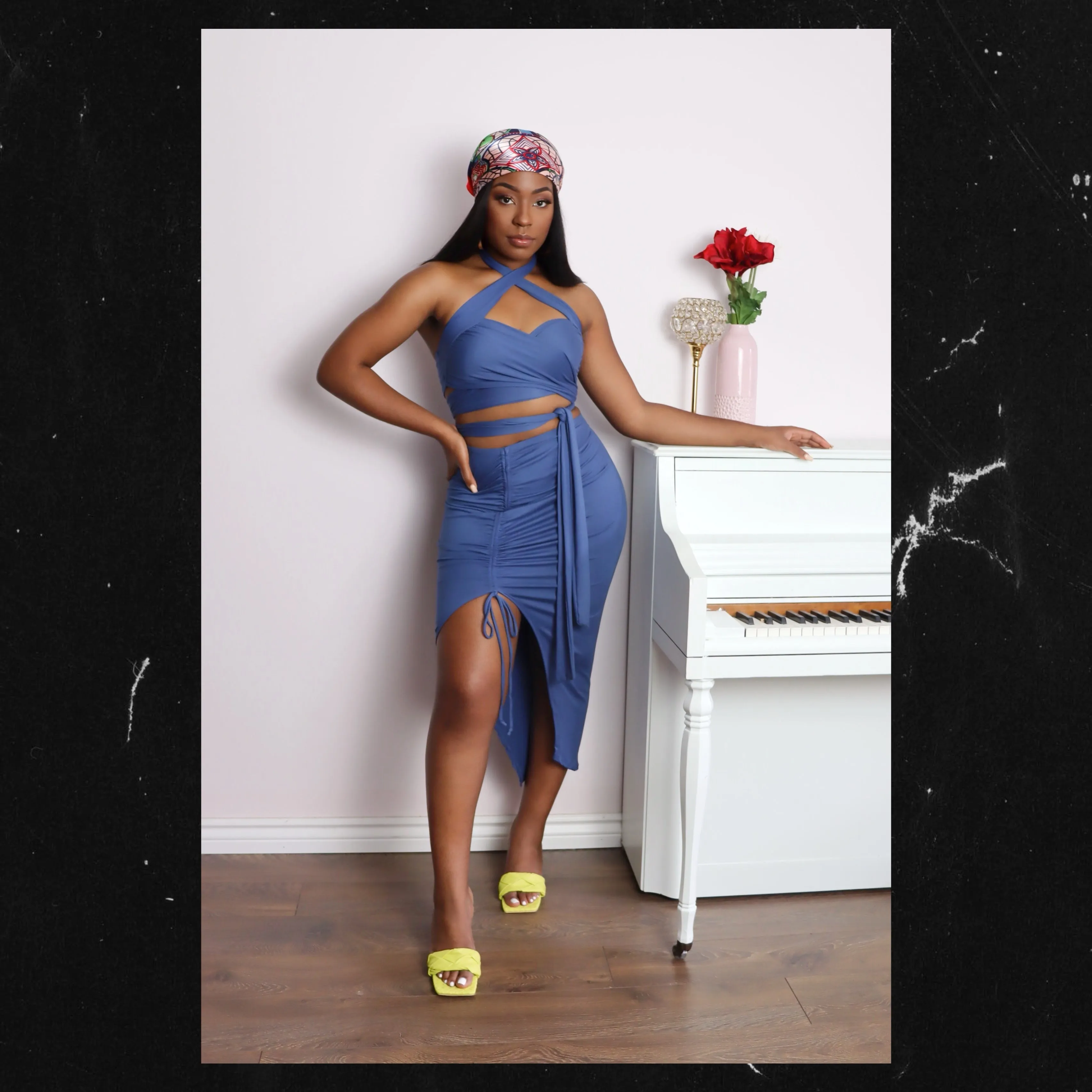 HOT GIRL SUMMER Top & Skirt Set in Stone Blue