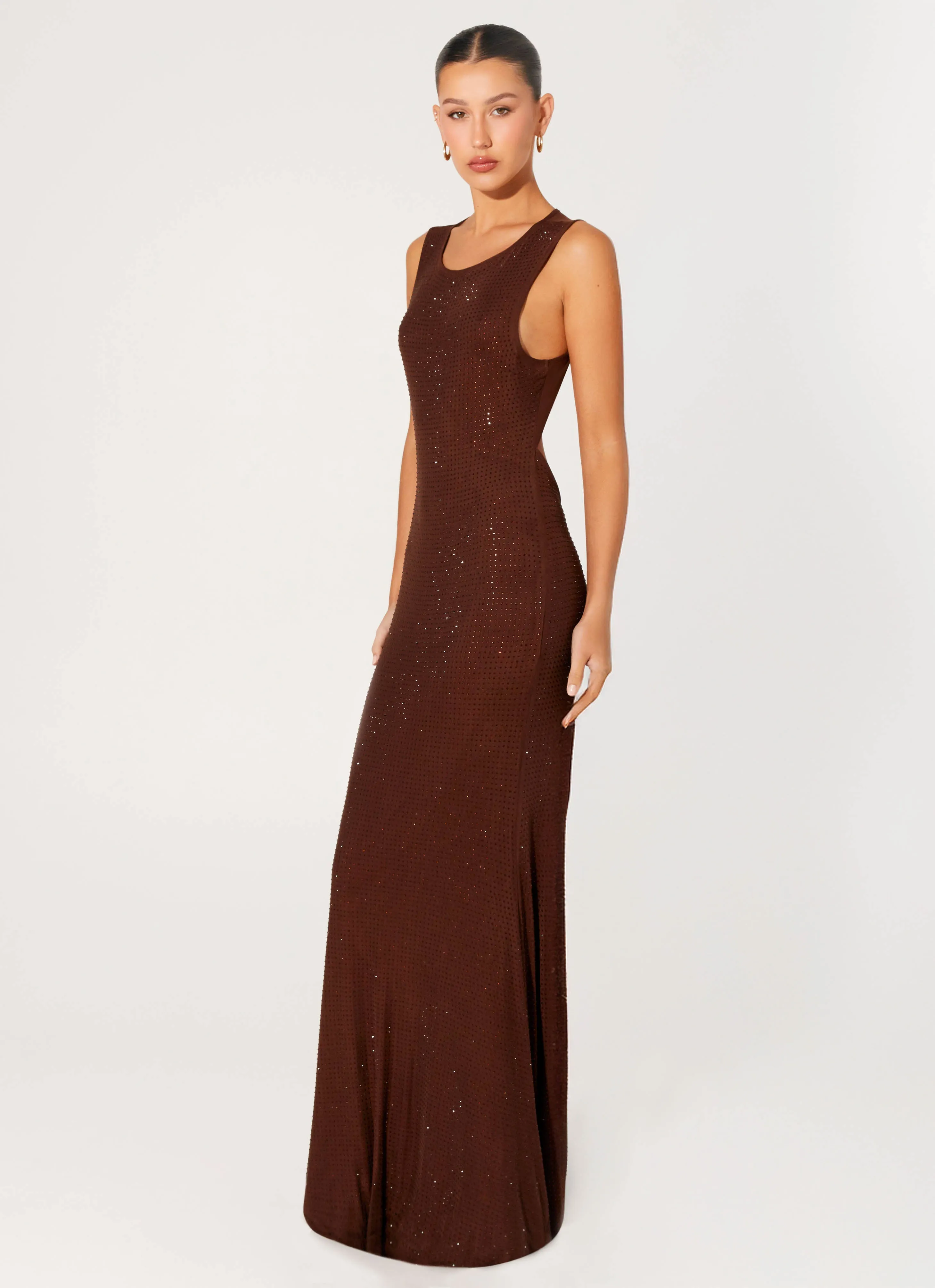 Hot Sequins Maxi Dress - Chocolate Shade Glow Relax Layers