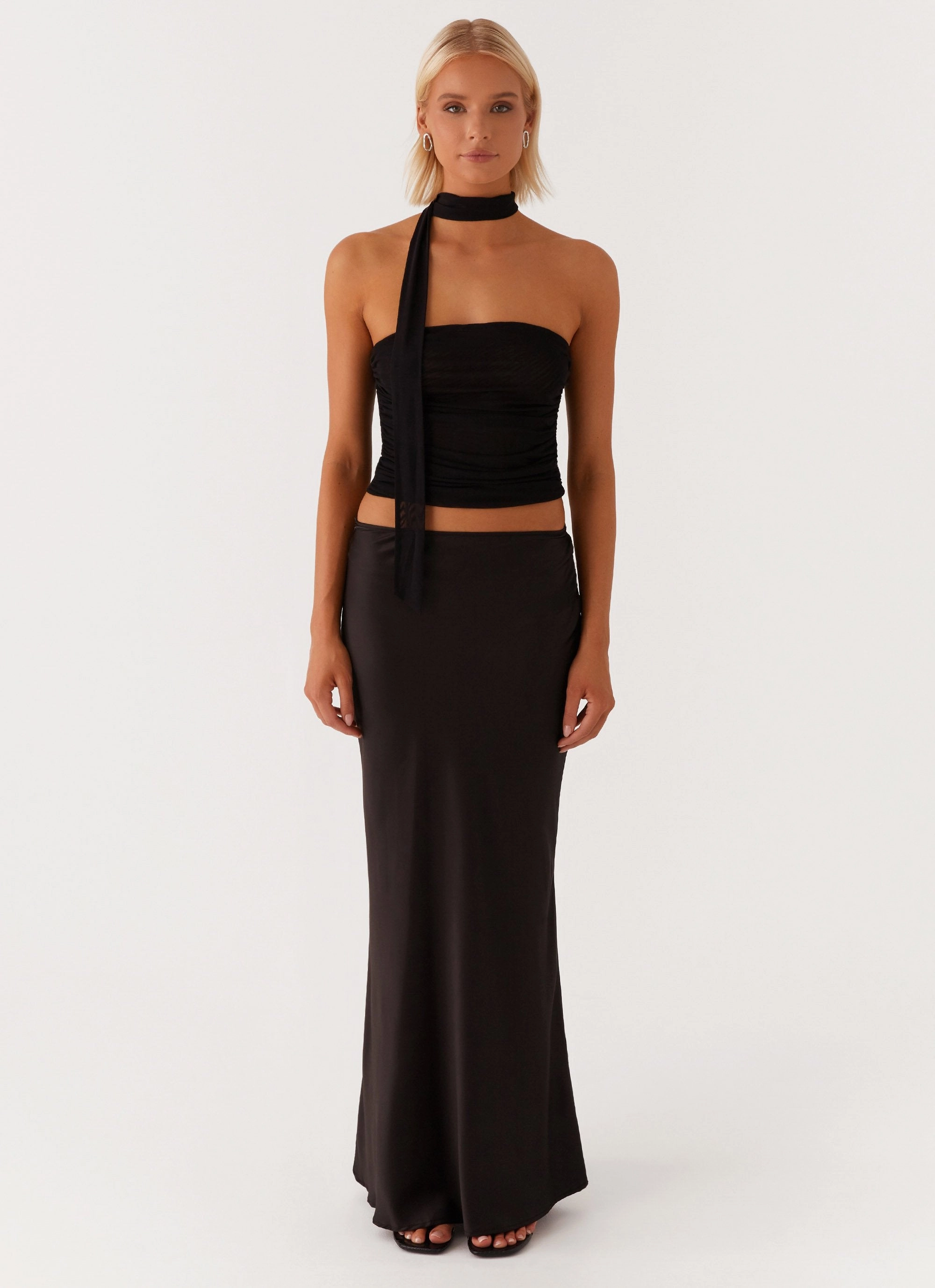 Hot Like Me Scarf Top - Black Stretch Knit Fabric MeshPanelIntegration