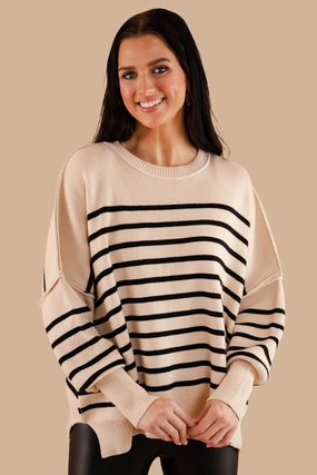 How The Story Goes Sweater-Beige Athletic Look