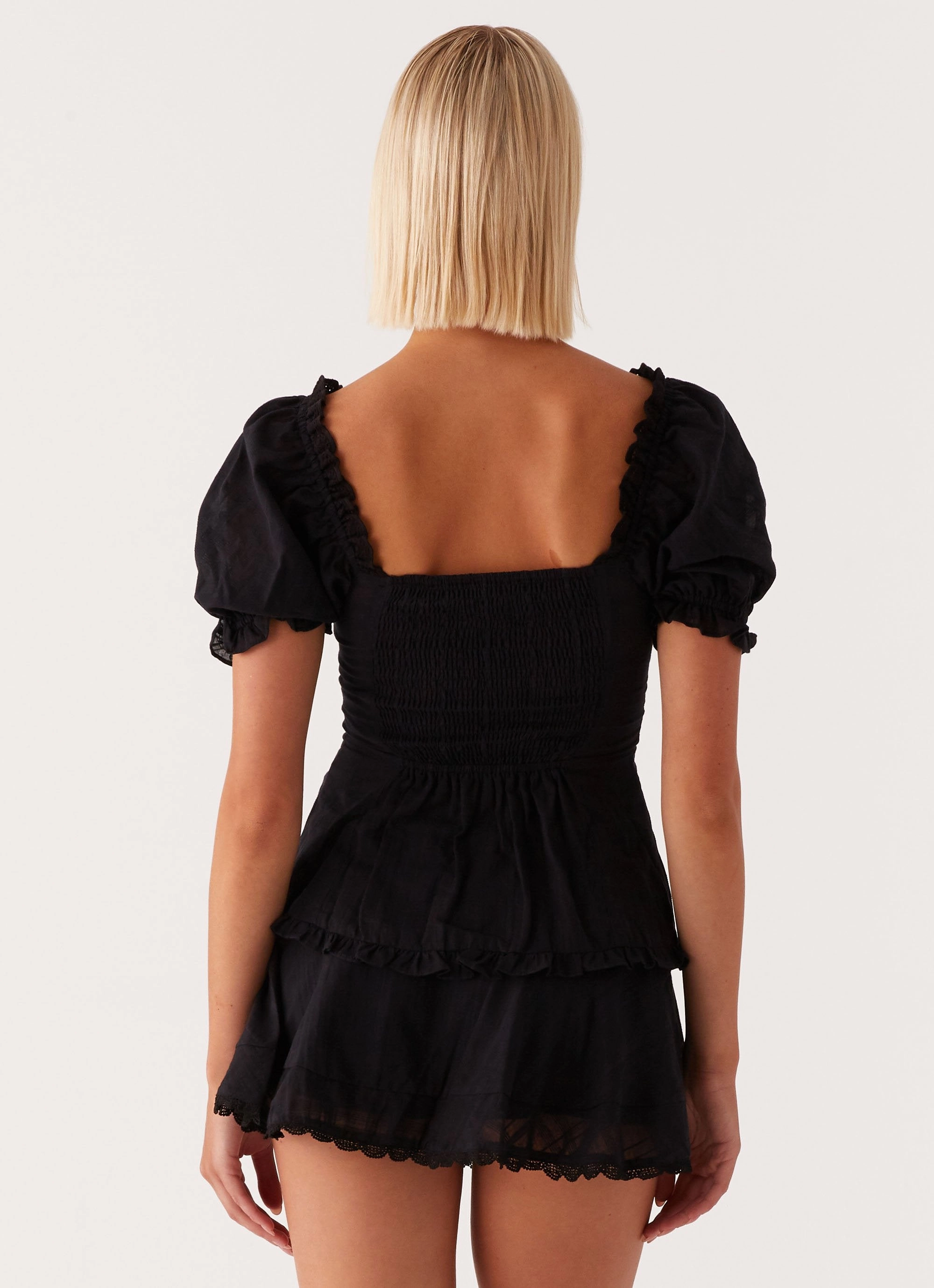 Built In Filter Layer Easy Wear Hundred Percent Puff Sleeve Top - Black