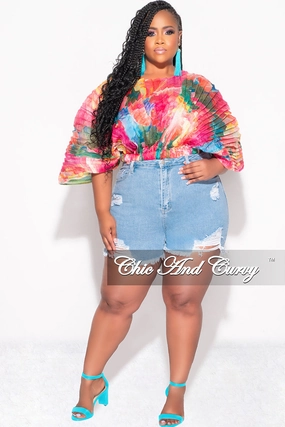 Cozy and Soft Final Sale Plus Size Sheer Pleated Top in Pink Multi Color