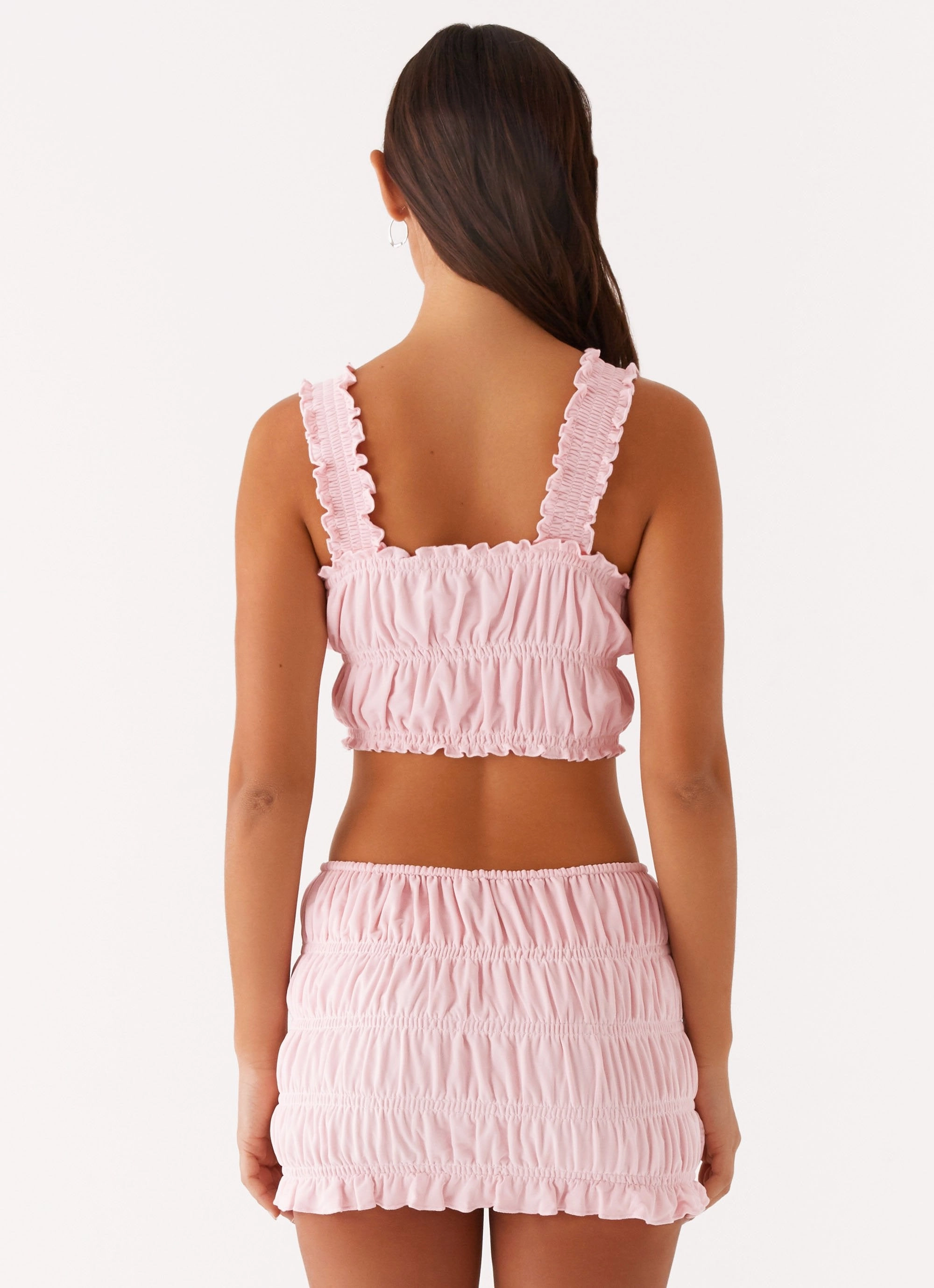 Double Needle Hemming Off By Heart Shirred Top - Blush