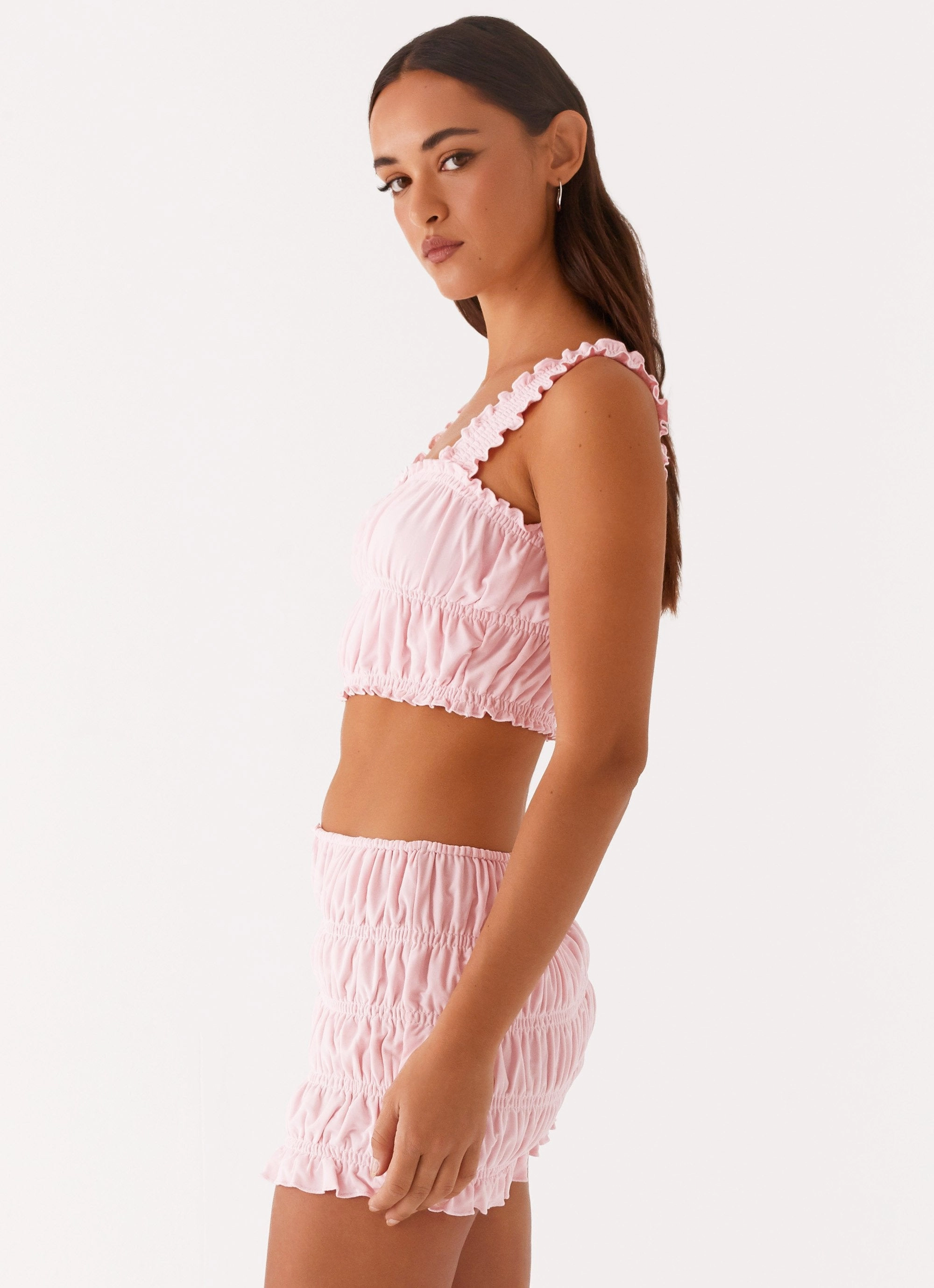 Off By Heart Shirred Top - Blush Ultra Soft Texture