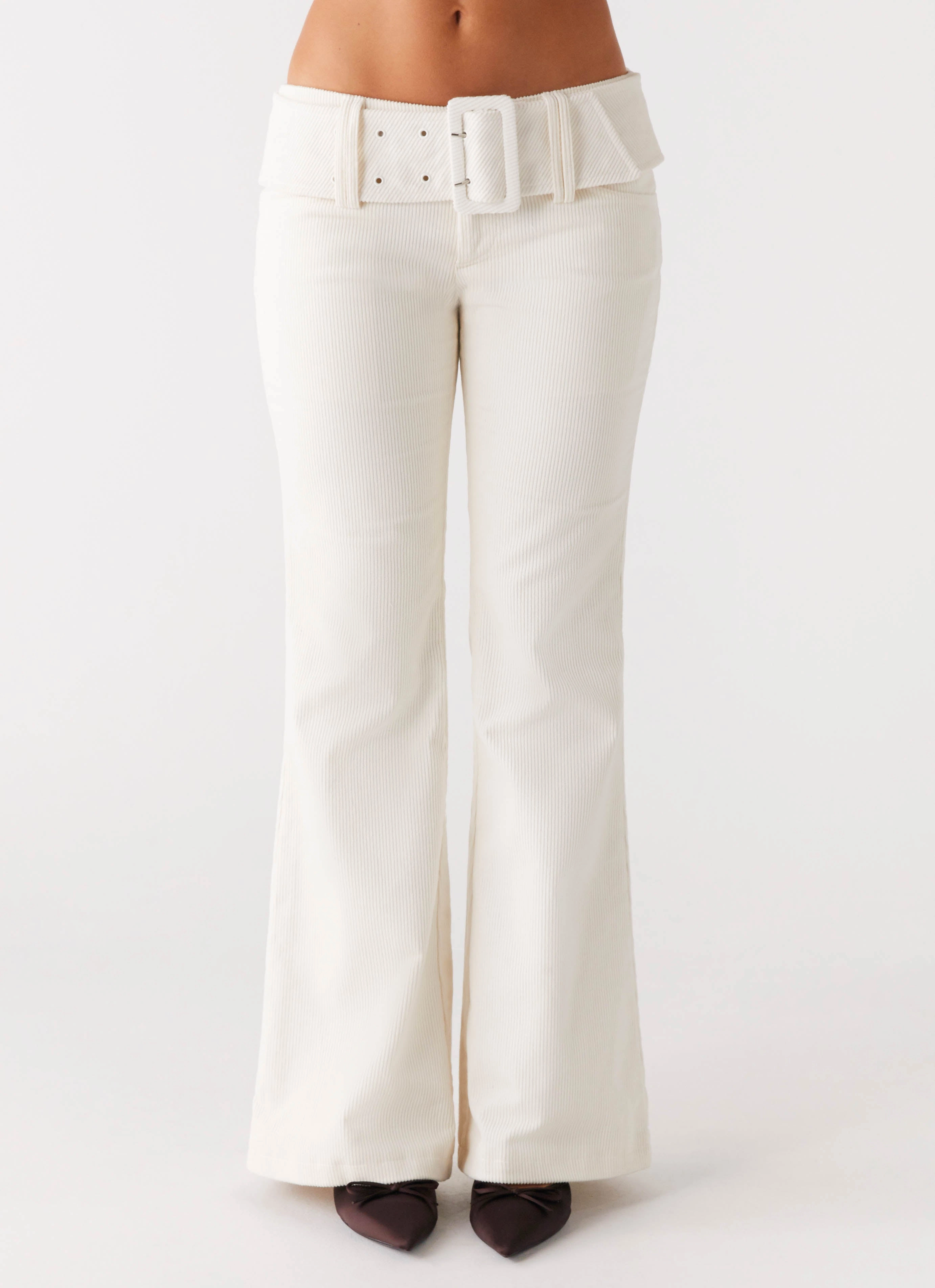 Elastic Cuff Zadie Low Rise Cord Jeans - Pearl