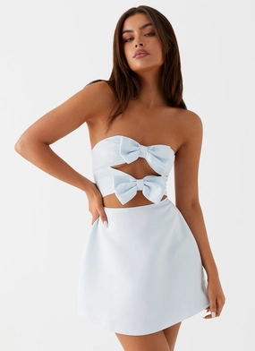 Girl Crush Bow Mini Dress - Blue Chill Friendly Year Round
