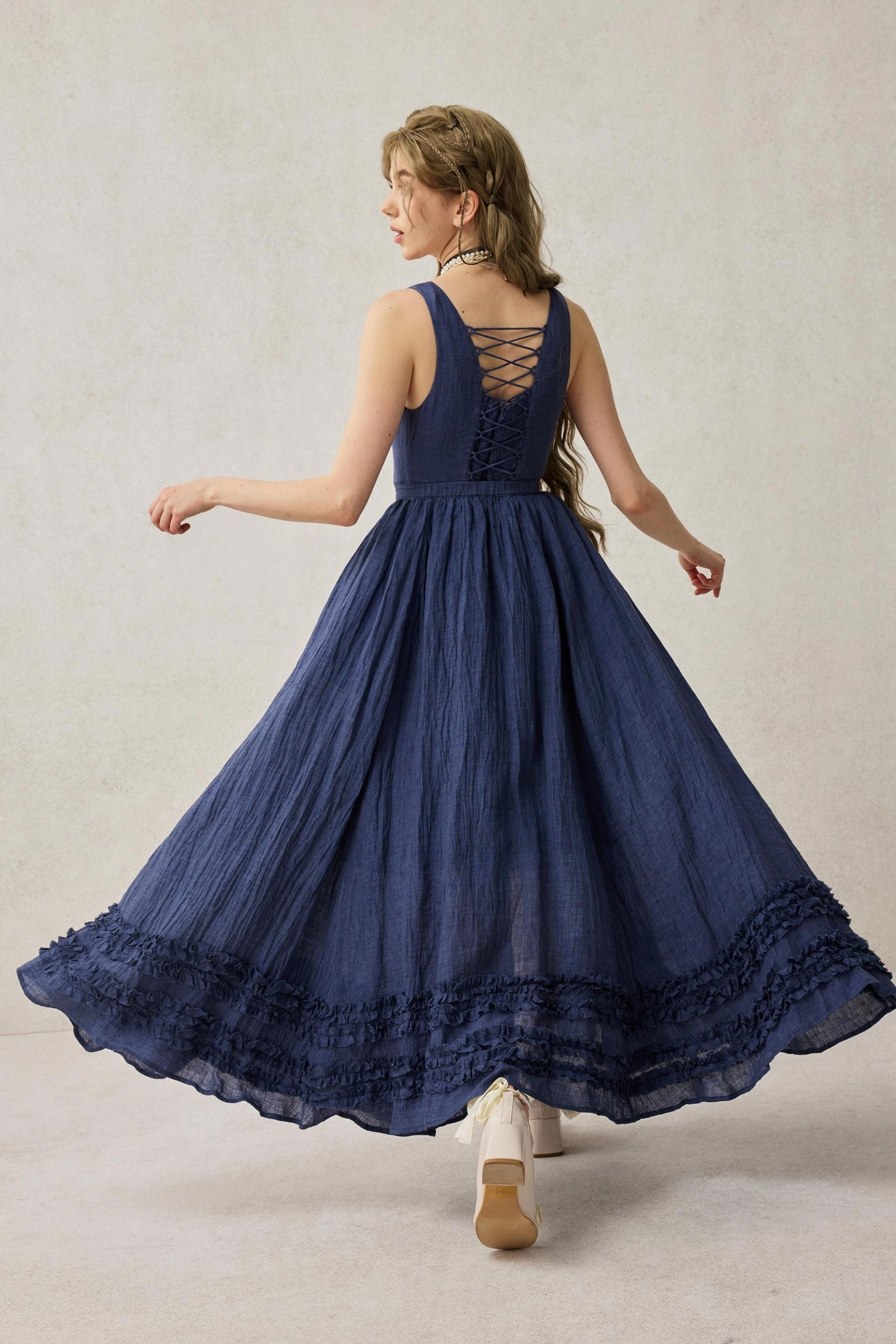 Flattering Look Quick Layering Wearable Poetry 17 | Ruffled linen dress & skirt ??2 pieces)