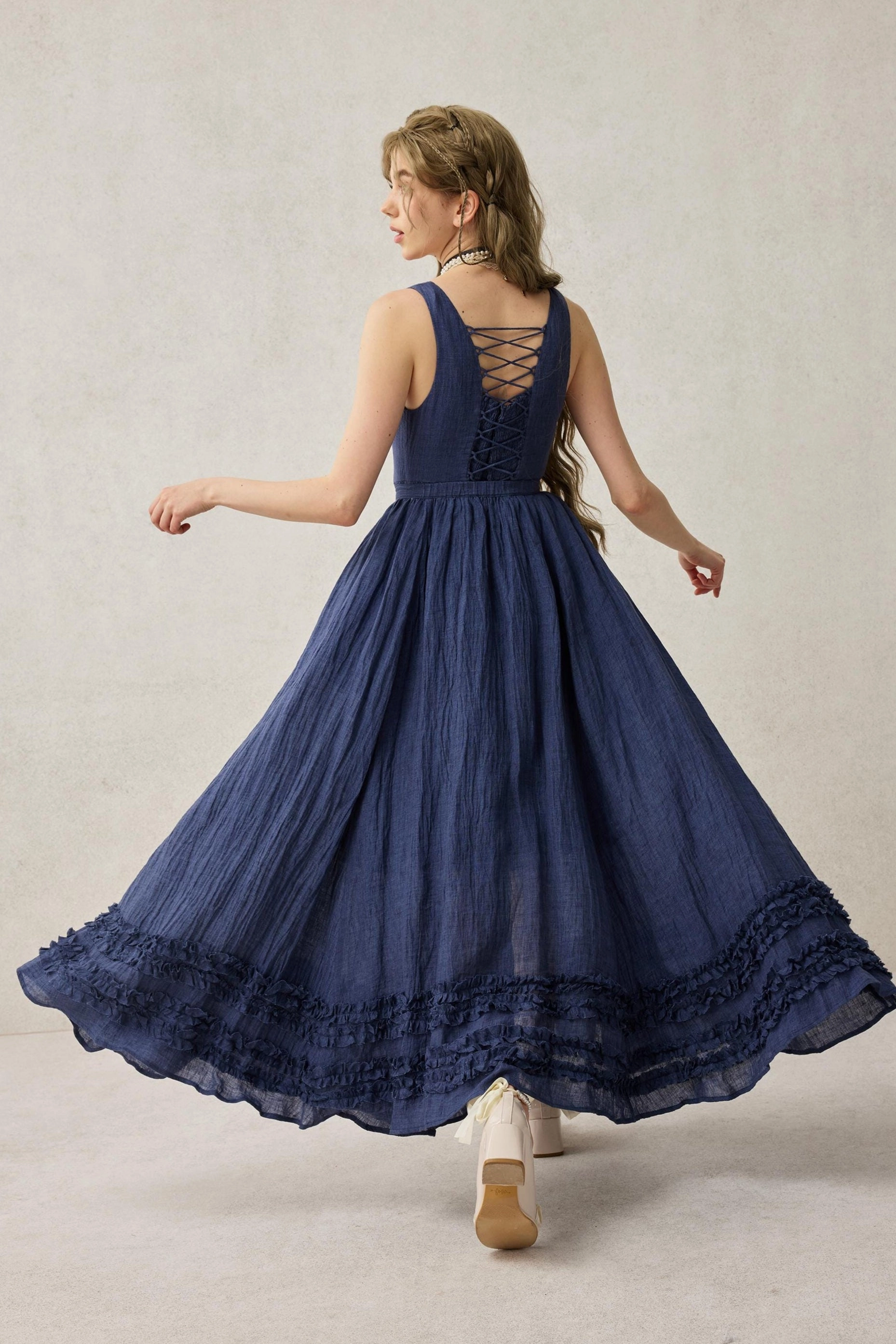 Wearable Poetry 17 | Ruffled linen dress & skirt ??2 pieces) Adjustable Drawcord