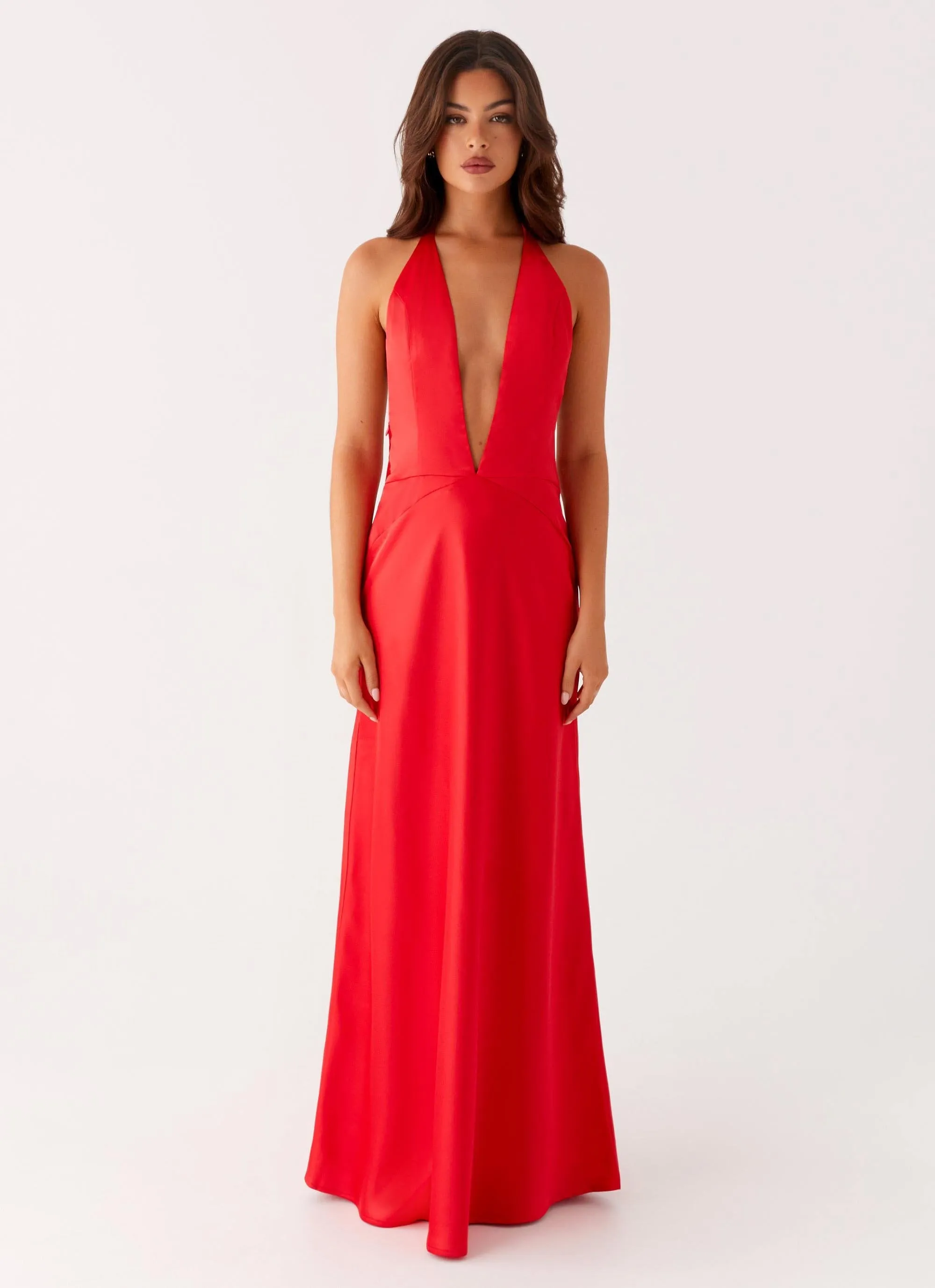 Autumn-Season Contemporary Style Idol Maxi Dress - Red