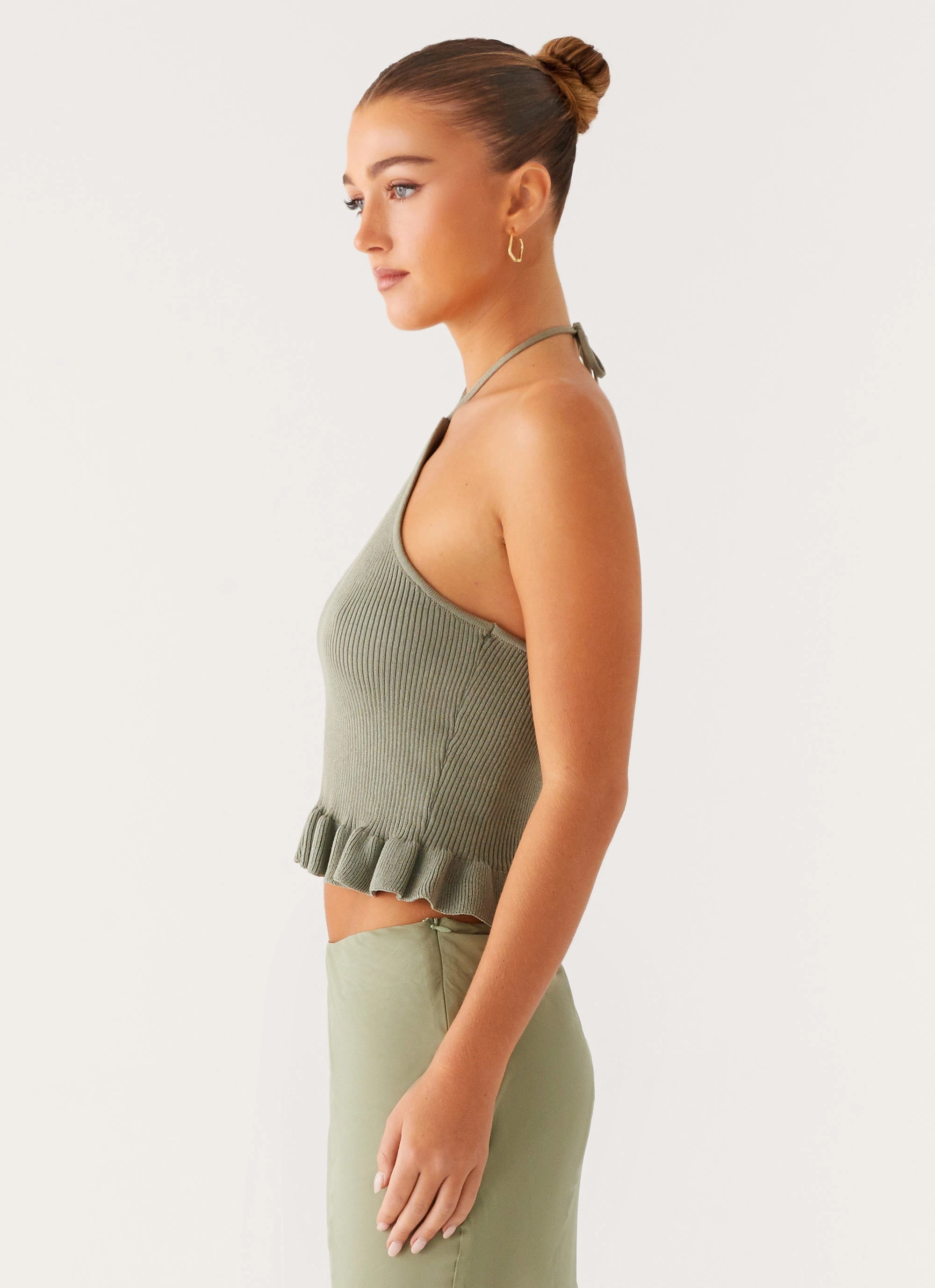 HighNeckline Brushed Microfiber Surface Idola Knit Top - Sage